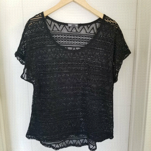 Warehouse One Lace Top Short Sleeve Black Size xl